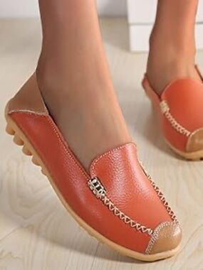 Orange Leather Loafers Women’s Size EU 43 US 12,5 Slip-On Comfort Driving Flats